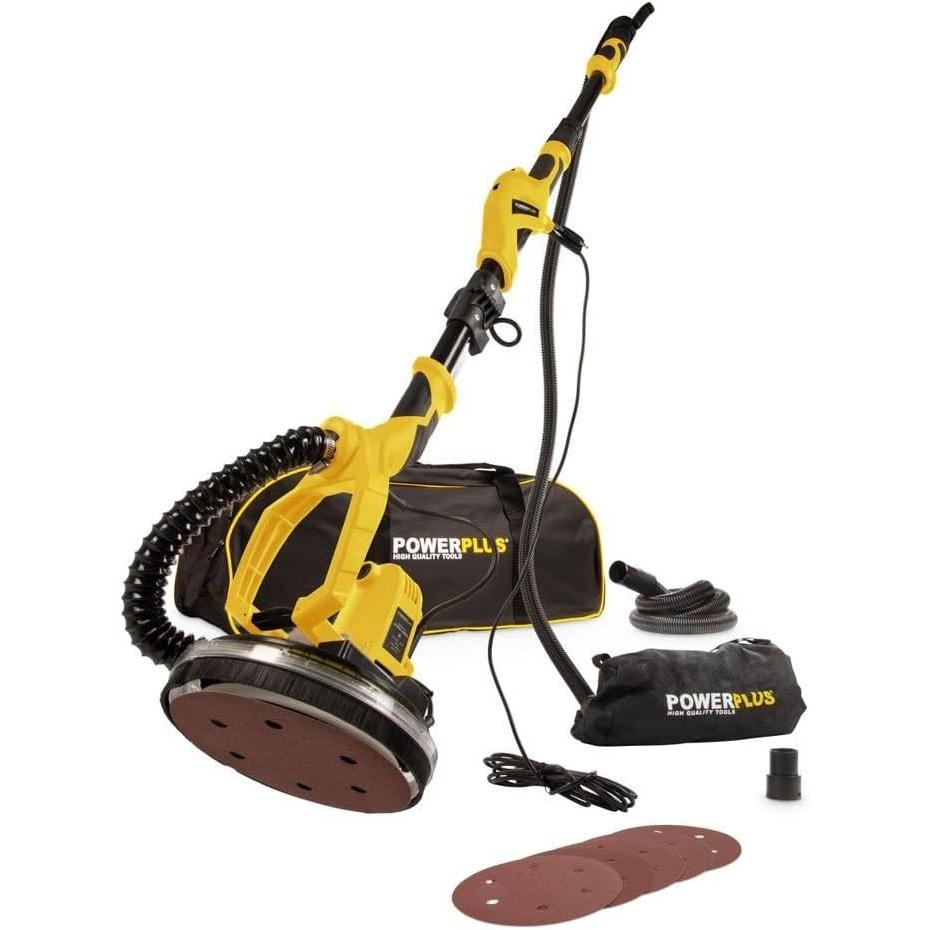 Powerplus, Rettificatrice + lucidatrice, Trockenausbau-schleifer teleskopisch 1050W Ø225mm - 6 Acc. (Levigatrice a disco, 1050 W)