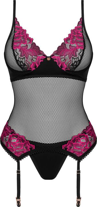 Produktbild Obsessive Rosenty Strumpfhalter Korsett Schwarz/Lila (M, L)