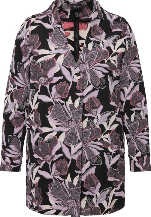 Image du produit Ulla Popken Veste Jacquard motif fleurs, col calice et encolure en V (54)
