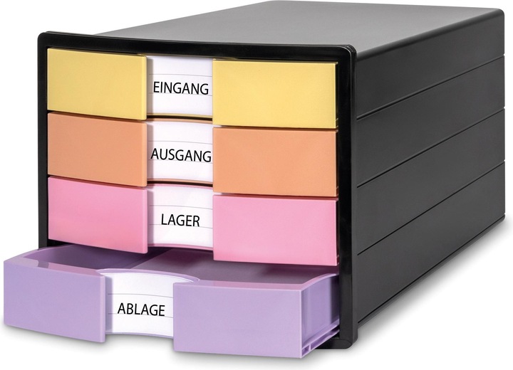 Pastellorange, Pastellrosa, Pastelllila, Pastellgelb, Schwarz