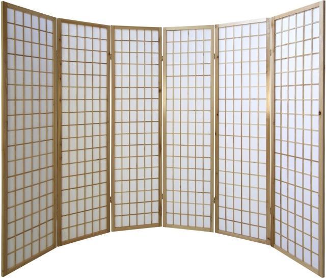 Homestyle4u 6fach Holz Paravent Raumteiler Shoji Wand natur