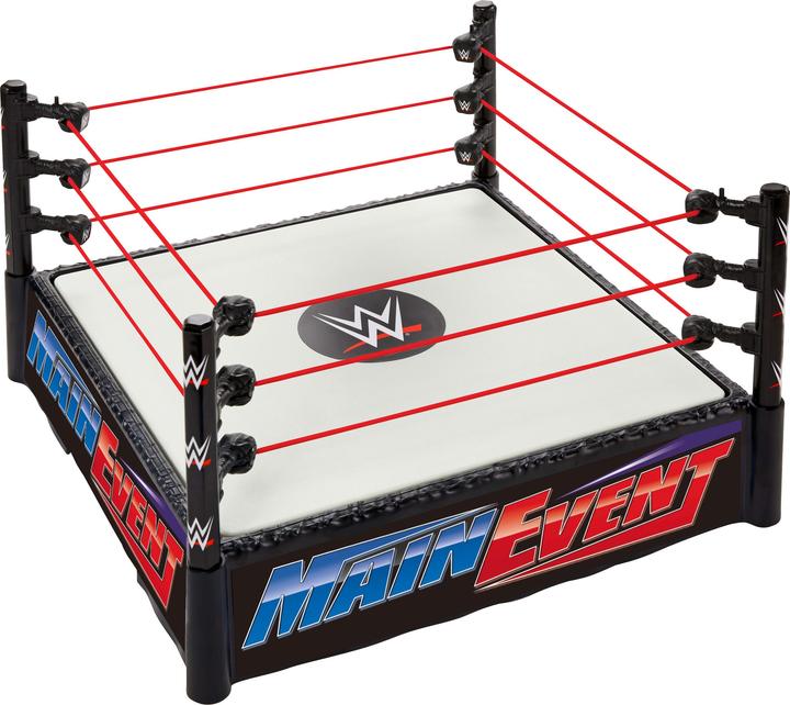 Produktbild Mattel WWE Superstar-Ring mit Etiketten für Hauptkampf und RAW, Matte mit Sprungfedern und Ring mit
