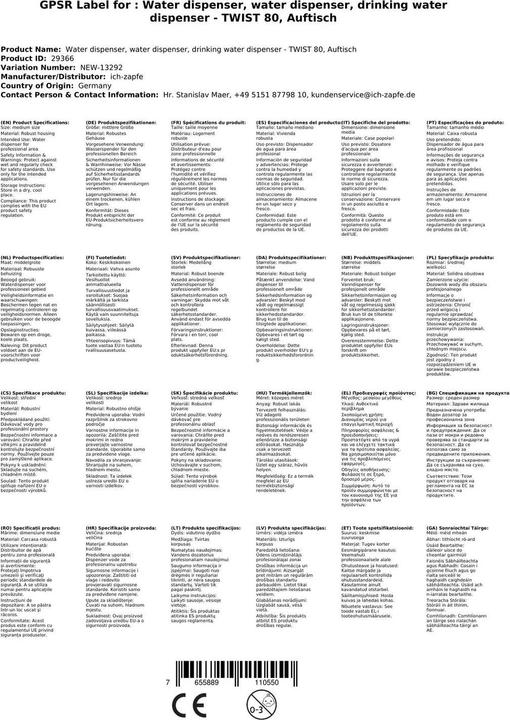 Actual product image Ich-zapfe Water bubbler, water dispenser - TWIST 80, countertop