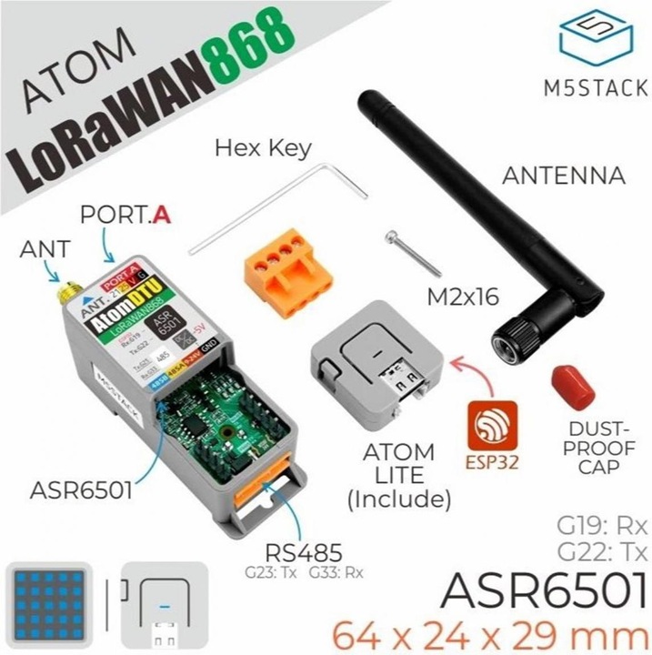Produktbild M5Stack LoRa Funk Modul Atom DTU 868 MHz