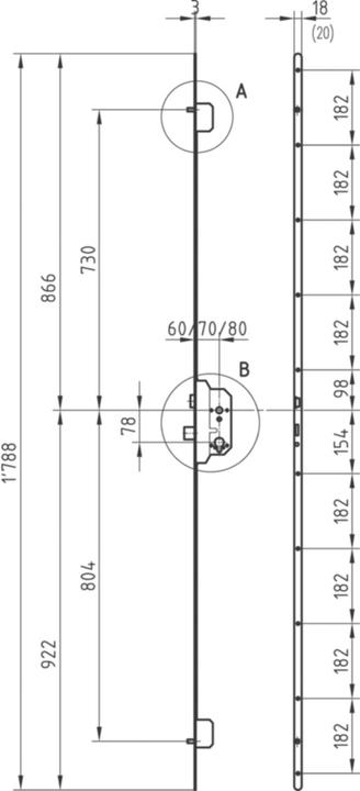 Actual product image Glutz Treplane 1838 Combi multi-point lock