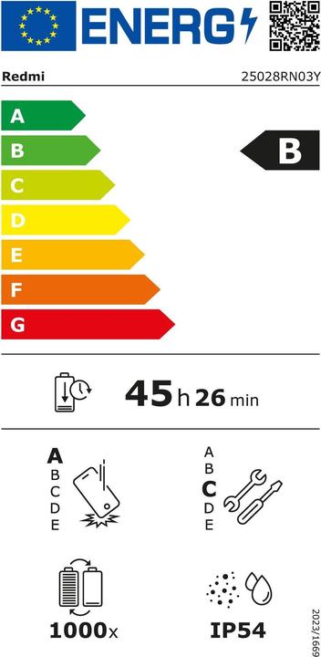 Label énergétique Xiaomi Redmi A5 4G (64 Go, Or Sandy, 6.88", Double SIM, 4G)