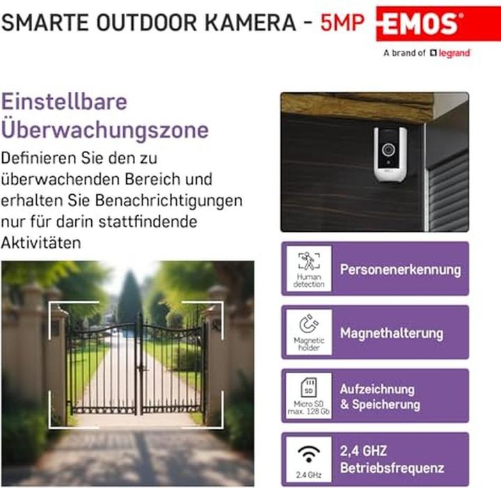 Immagine prodotto Emos Telecamera IP per esterni GoSmart con WiFi IP-210 SNAP, alimentata a batteria (2592 x 1944 pixel)