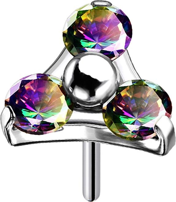 Produktbild Star Piercing Threadless silber Dreieck drei Kristalle dunkel multicolor (ohne MessingTitan G23, ohne MessingTitanium)