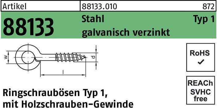 Produktbild Ringschrauböse R 88133 Typ 1 12 x 3(1,8/4) Stahl galvanisch verzinkt (100 Schrauben pro Stück)
