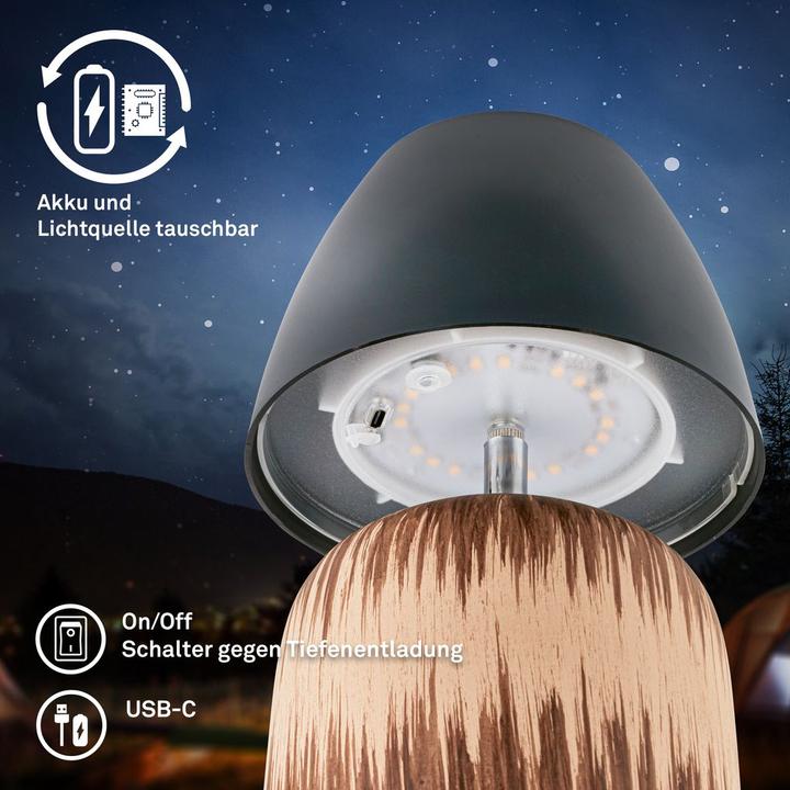 Actual product image Briloner Brilo unplugged CERA Akku LED Tischleuchte mit Touchdimmer- Anthrazit, Holz (200 lm)