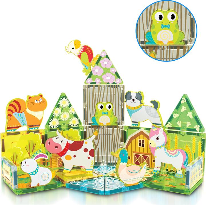 Productafbeelding PicassoTiles Picasso Tiles - Farm themed set with 8 animals (26 pcs) (PTQ27)