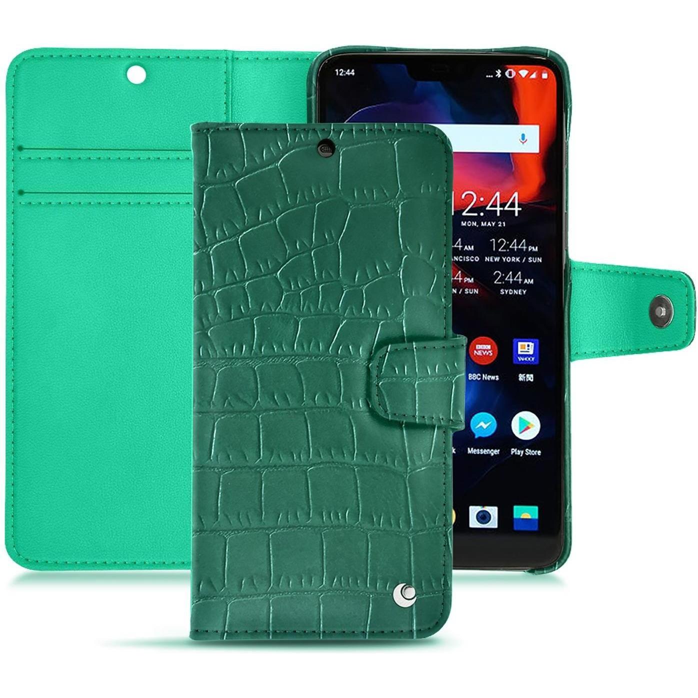 Noreve Lederschutzhülle Wallet (OnePlus 6), Smartphone Hülle, Grün