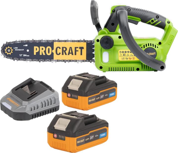 Produktbild Procraft PKA42Libb Akku Kettensäge 20 V 304 mm Brushless + 2x Akku 4,0 Ah + Ladegerät (Akku Kettensäge)