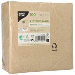 Papstar 100 Servietten, 3-lagig 1/4-Falz 33 cm x 33 cm natur aus recyceltem Papier (100 x, 33 x 33 cm)