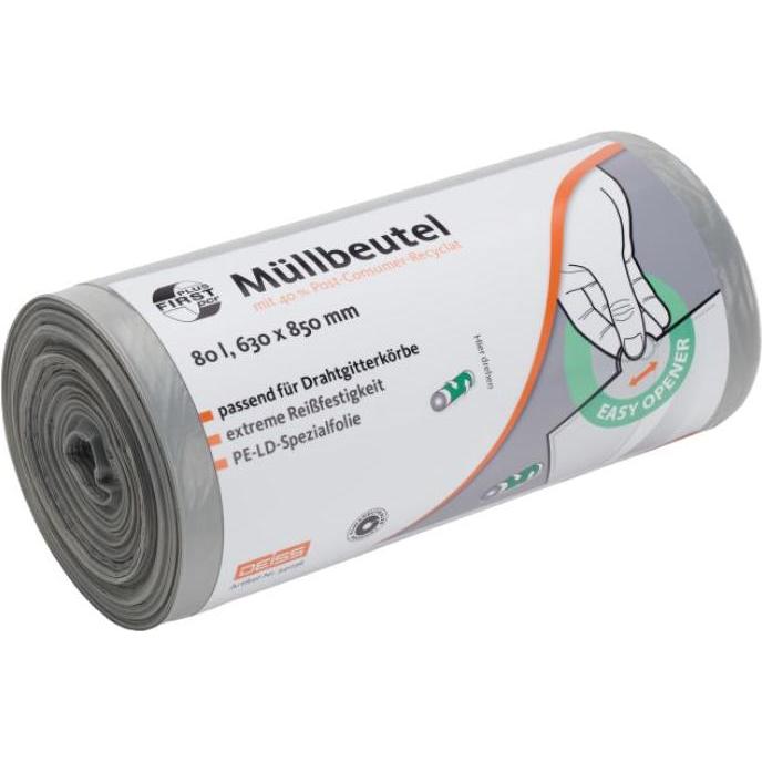 Thumbnail - Deiss Müllbeutel PCR First Plus 80l grau, Abfallsack, Grau