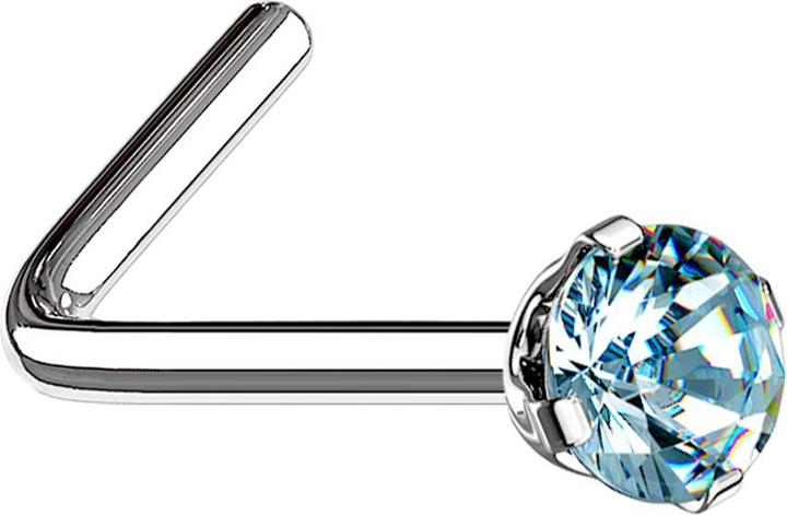 Image du produit Star Piercing Clous de nez coudés argentés cristal rond serti aqua (sans laiton, Acier chirurgical 316L)