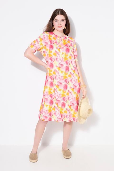 Actual product image Ulla Popken Floral Short Sleeve Linen Blend Dress (54)