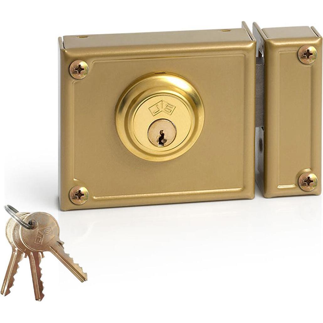 Jis, Serratura + Cilindro di chiusura, Türzusatzschloss 11-10D Gold Rechts 100 Mm Obenauf Legen