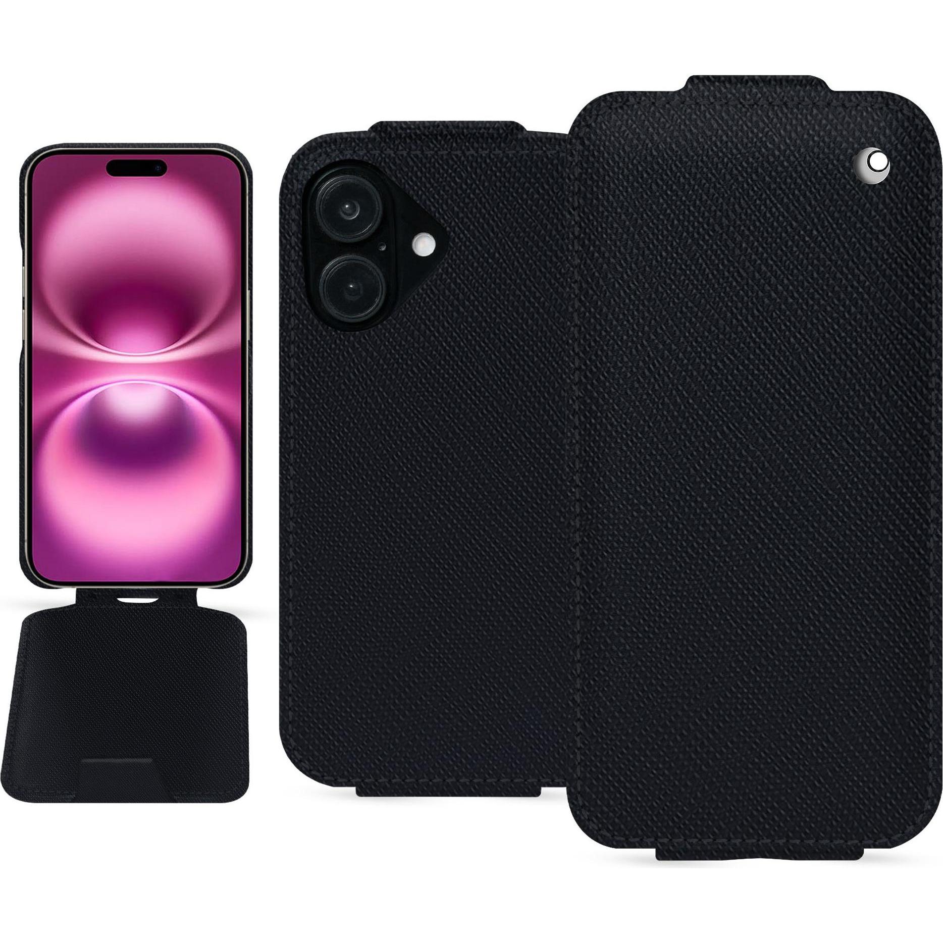 Noreve Lederschutzhülle vertikal (Apple iPhone 16 Plus), Smartphone Hülle, Schwarz