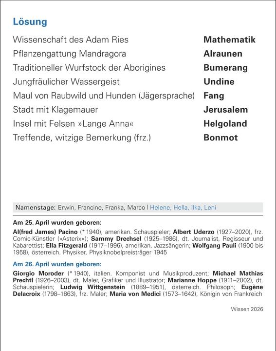 Immagine prodotto Harenberg Wissen Tagesabreisskalender 2026 - Quizfragen aus Geschichte, Politik, Kultur, Technik und Spor (11 x 14 cm, Tedesco)