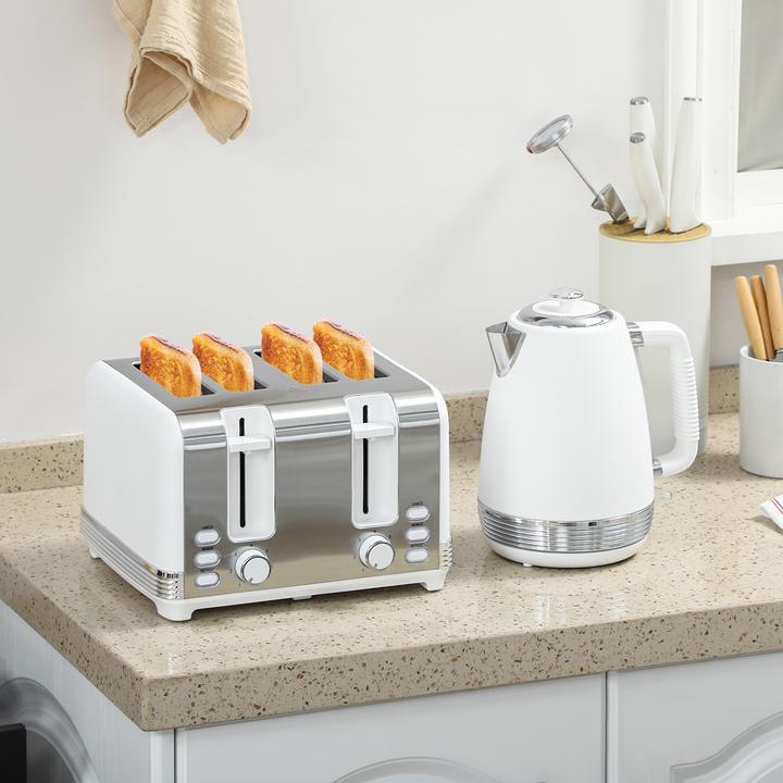 Produktbild Homcom Kocher-Toaster-Set Edelstahl, Kunststoff Cremeweiss (1.70 l)