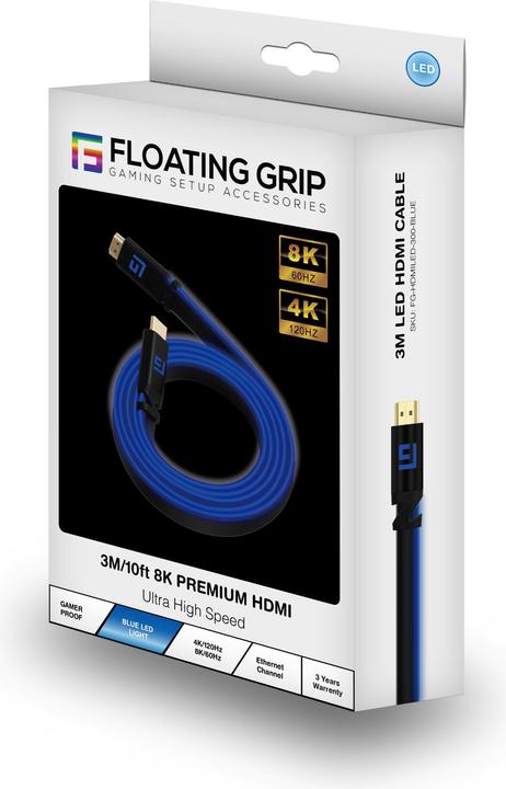 Image du produit Floating Grip Câble HDMI High Speed 8K/60Hz LED 3.0m bleu (3 m)