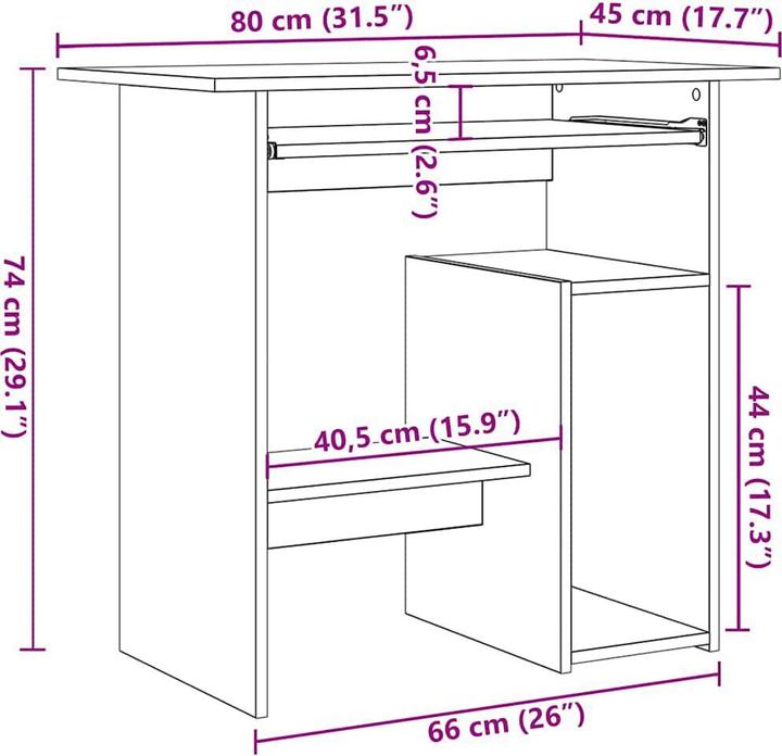 Actual product image vidaXL Schreibtisch (80 x 45 x 74 cm)