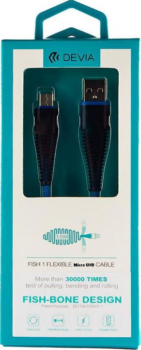 Actual product image Devia Fish 1 Series Cable for Micro USB (5V 2.4A,1.5M) blue (1.50 m, USB 1.0)
