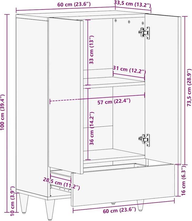 Produktbild VidaXL Highboard 60x33,5x100 cm Massivholz Mango