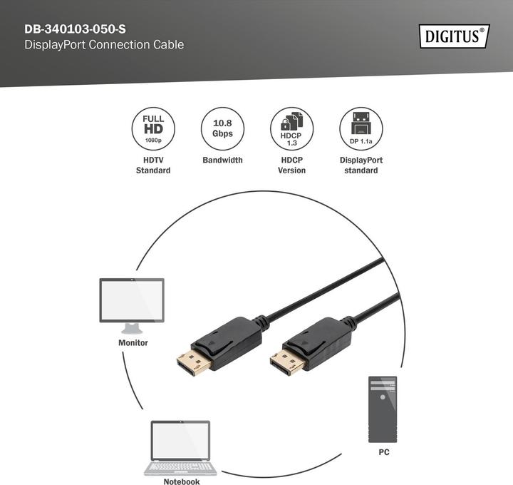 Actual product image Digitus DisplayPort — DisplayPort (5 m, DisplayPort, 1.1)