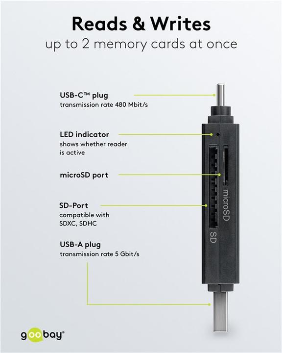 Produktbild Goobay USB 3.0 USB-C™ 2-in-1 Kartenlesegerät (USB)
