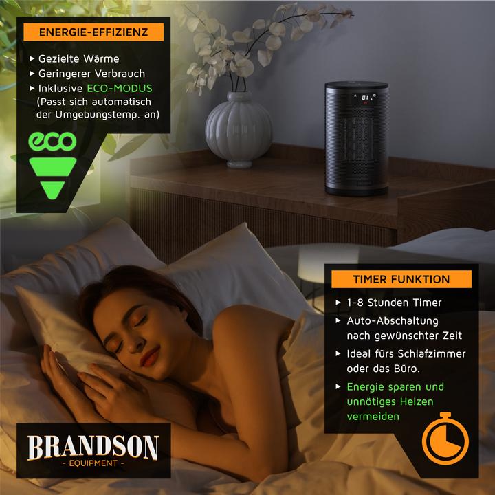 Produktbild Brandson Keramik-Heizlüfter 1500W, LED Display, Überhitzungsschutz, 70° oszillierend, Eco-Modus, schwarz (1500 W)