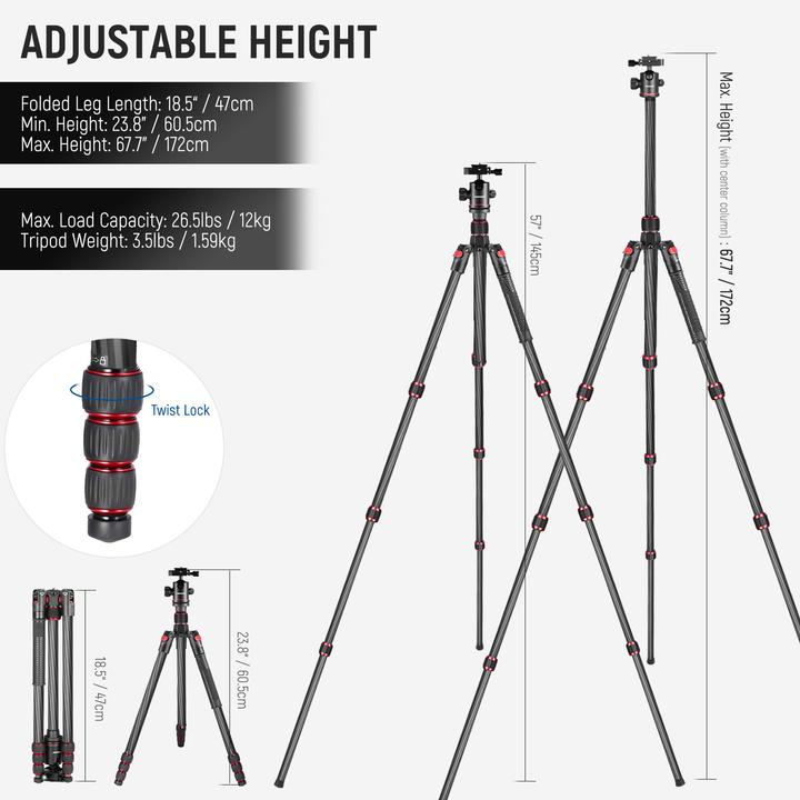 Actual product image Neewer New Carbon Fiber Camera Tripod Monopod & Ball Head (Carbon)