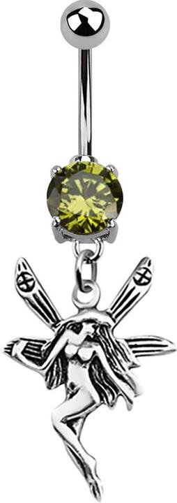 Image du produit Star Piercing Banane argent avec pendentif fée olive (sans laiton, Acier chirurgical 316L, Argent sterling 925)