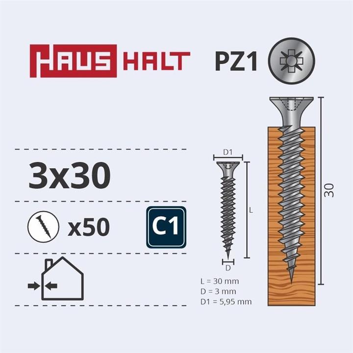 Produktbild Haushalt CHIPBOARD SCREW 3.0X30 WHT ZP 50PCS G1