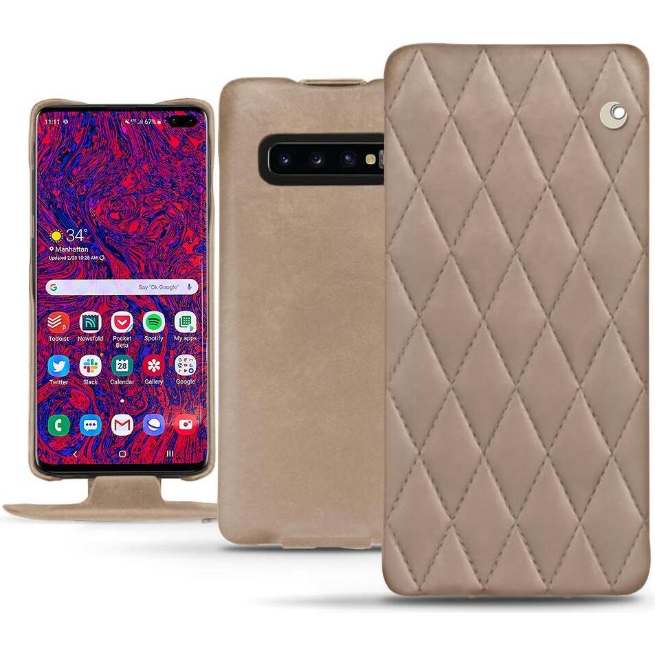 Noreve Lederschutzhülle vertikal (Samsung Galaxy S10 5G), Smartphone Hülle, Beige