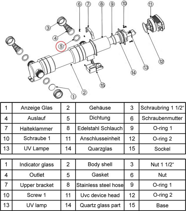 Actual product image SunSun Spare Part CUV-624 Rubber-Ring 24W Clarifier UVC Device