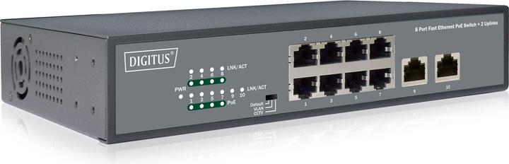 Image du produit Digitus 8 Port Fast Ethernet PoE Switch + 2 Uplinks (10 ports)
