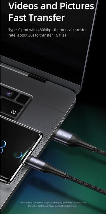 Produktbild Usams USB Typ C – Lightning, USB Typ C, Micro USB B (1.20 m, USB 2.0, 100 W)