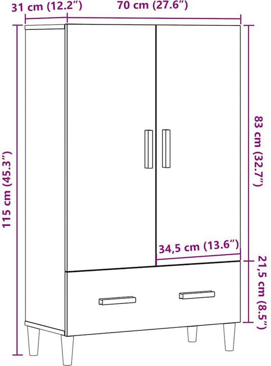 Produktbild VidaXL Highboard Artisan-Eiche 70x31x115 cm Holzwerkstoff (70 x 31 x 115 cm)