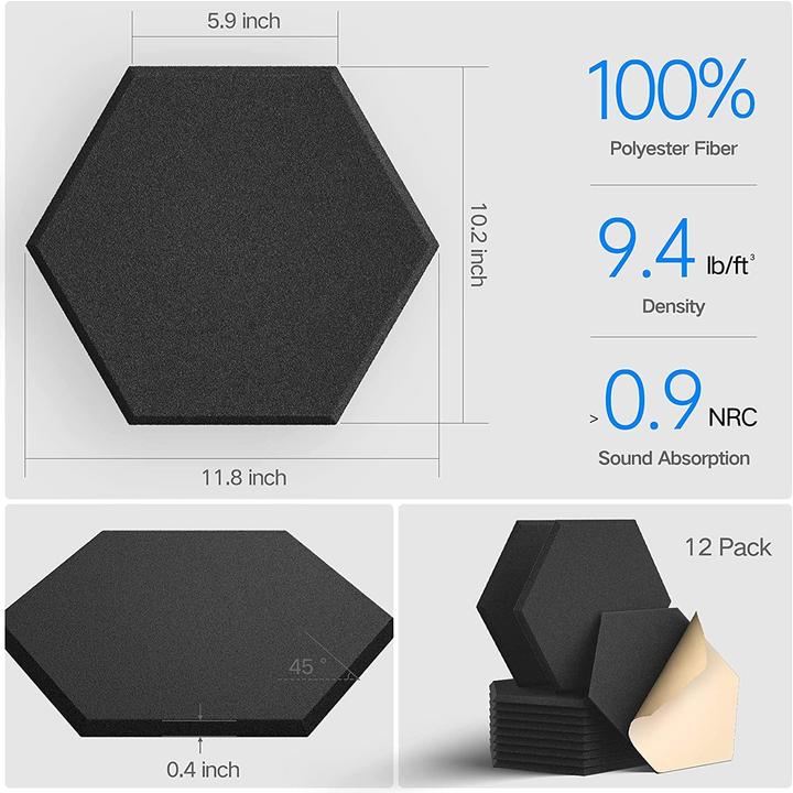 Image du produit Kuchoow Panneaux acoustiques autocollants, noir, 12 pcs. (12 pcs)