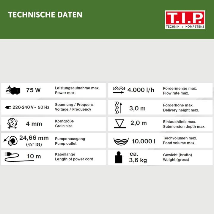 Image du produit T.I.P. Pompe pour jeux d'eau 4000 l/h 3042