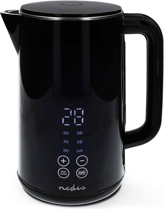 Produktbild Nedis Wasserkocher - 1,70 l - Plastik - Schwarz - 50,60,70,80,90,100 °C - Temperaturanzeige - Um 360 (1.70 l)
