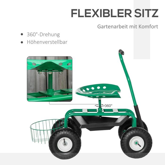 Produktbild Swisshandel24 Gartenwagen Werkstattwagen Gartensitz mit Drehsitz Ablagekorb höhenverstellbar 150 kg Tragkraft Meta