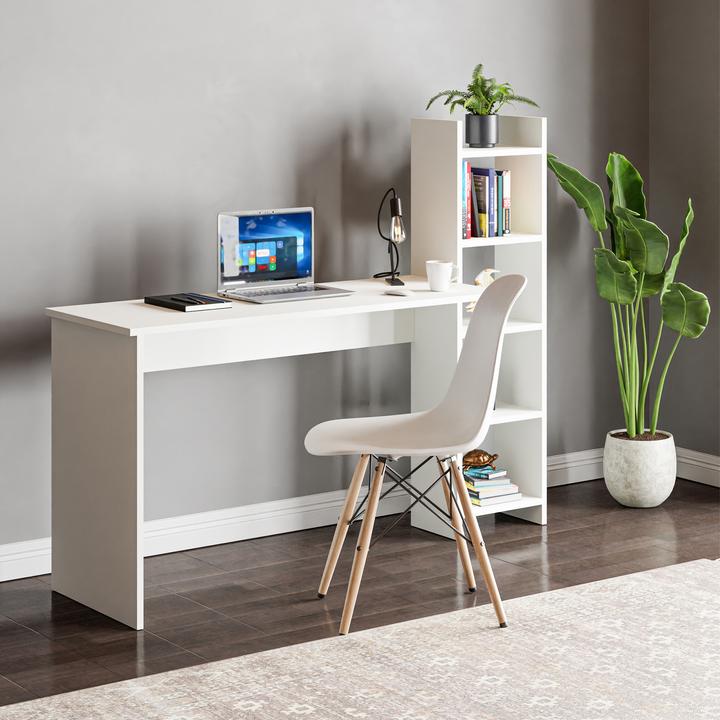 Produktbild En.Casa Schreibtisch mit Regal Chagtuniejle 150x45x120 cm Weiss