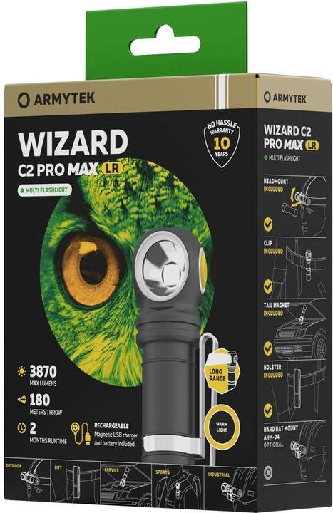 Actual product image ArmyTek Wizard C2 Pro Max LR Warm LED torch with belt clip, with holster battery-powered 3870lm (12.15 cm, 3870 lm)