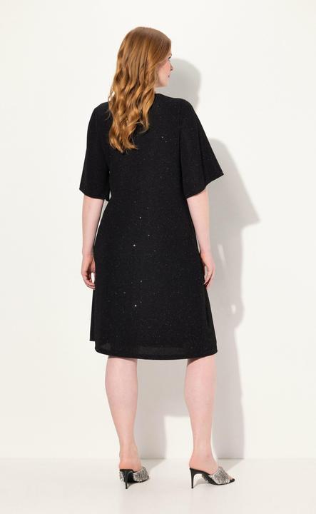 Produktbild Ulla Popken Midikleid, A-Linie, Glitter, V-Ausschnitt, 3/4-Arm (54)