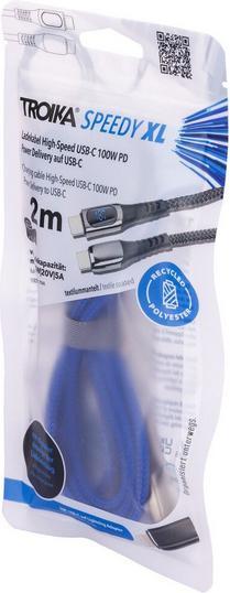 Actual product image Troika SPEEDY XL Ladekabel High-Speed, blau (2 m, USB 2.0, 100 W)