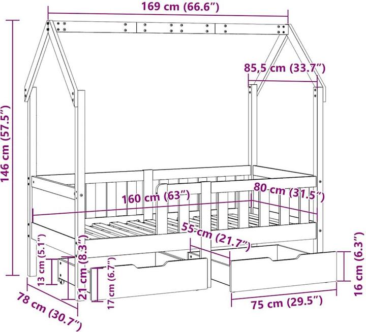 Produktbild vidaXL Kinderbett (80 x 200 cm)