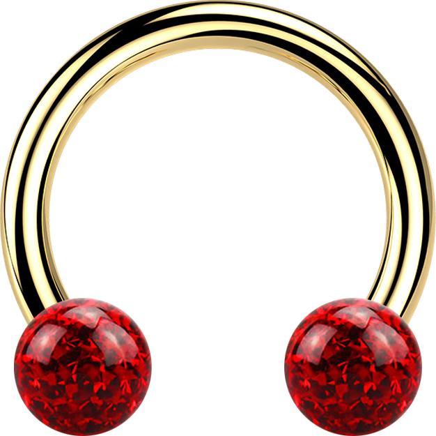 Actual product image Star Piercing Micro Circular Barbell gold-plated with two crystal balls red epoxy protective layer (Titanium, without brass)